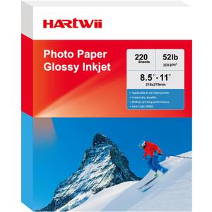 220 Pack Photo Paper Glossy Inkjet 8.5x11 inches 52lb 200Gsm Letter Size for Dye Ink Printers