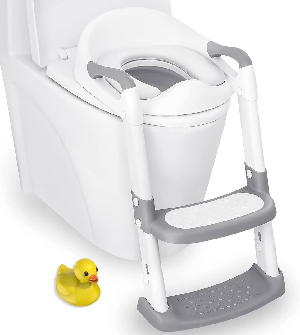 JASSONE Potty Training Seat, Toddler Step Stool, 2 in 1 Potty Training Toilet for Kids, Baby Seat with Splash Guard and Anti-Slip Pad for Boys Girls Potty Training, Grey