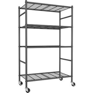 Sakugi Storage Shelves Organizer - 4 Tier Metal Shelf Organizer with Metal Wheels and Adjustable Leveling Feet, Heavy Duty Garage Shelving for Kitchen, Pantry and Closet, 33.1"x12.6"x59.4", Black