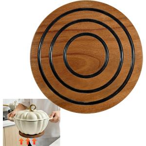 8 Inch Magnetic Wooden Trivets, Acacia Wood Pot Holder with 3 Heat-Resistant Silicone Rings, Kitchen Round Magnetic Trivet for Cast Iron Pots, Pans and Hot Dishes