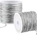 2 Rolls Metallic Elastic Cords Stretch Cord Ribbon Metallic Tinsel Rope for Craft Making Gift Wrapping, 1 mm 55 Yards (Silver)