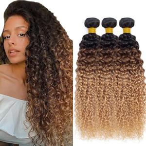 30 32 34 Inch Ombre Bundles Human Hair Color #27 Kinky Curly Bundle Brazilian Remy Hair 3 Bundles Double Weft 3 Tone Black Mixed With Honey Blonde Bundle