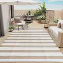 PureCozy Outdoor Waterproof Patio Rug 9x12 Plastic Straw Reversible Lightweight Outside Beige Striped Large Carpet Outdoor for Camping RV Porch Deck Balcony Beach