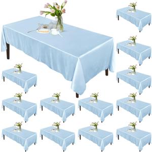 RUDONG M 12 Pack Light Blue Satin Tablecloth, 54 x 108 Inch Silky Satin Table Cloth Rectangle, Bright Smooth Satin Table Cover for Weddings, Banquet, Parties Dinning Decoration