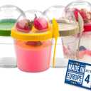 Crystalia 4 Pack 17 oz On The Go Yogurt Parfait Cups with Lids & Spoons - Breakfast Plastic Bowls with Topping -Cereal Oatmeal Salad or Fruit Container for Snack Box