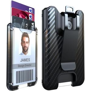 LIUGX Badge Holder, ID Card Holder with Metal Clip - Durable Polycarbonate (Holds 1 to 4 Cards), Portable Wallet for Office, Laborer, Police, Work, Black