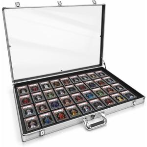 Silver Large Card Display Case, 33"x22" Aluminum Trade Show Display Case with Handle for Sports Card/TCG/Jewelry Display