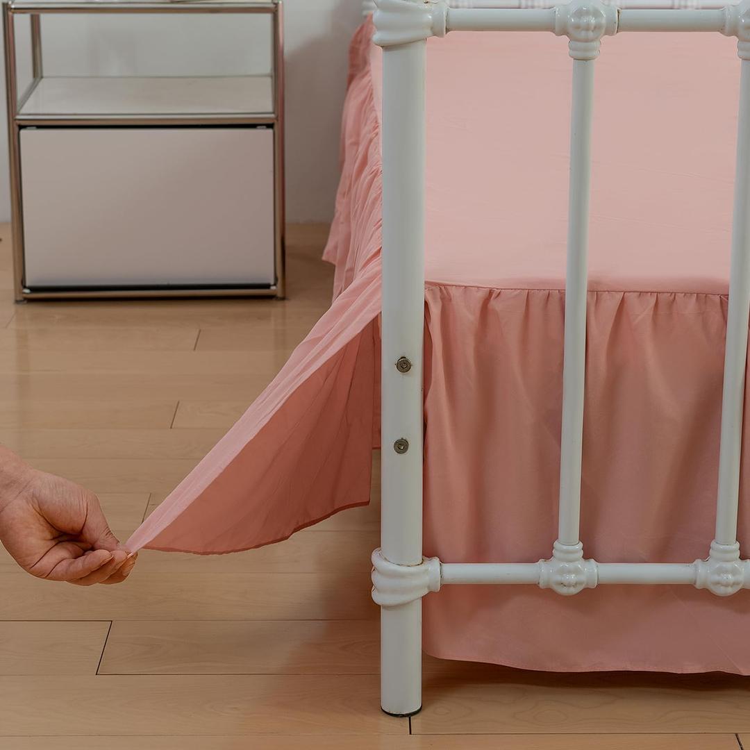 xuan dian Bed Skirt Full Size Ruffled Bed Skirts with Split Corners, 14 Inch Drop Dust Ruffle Bed Skirt with Platform, 14 Inch, Peach