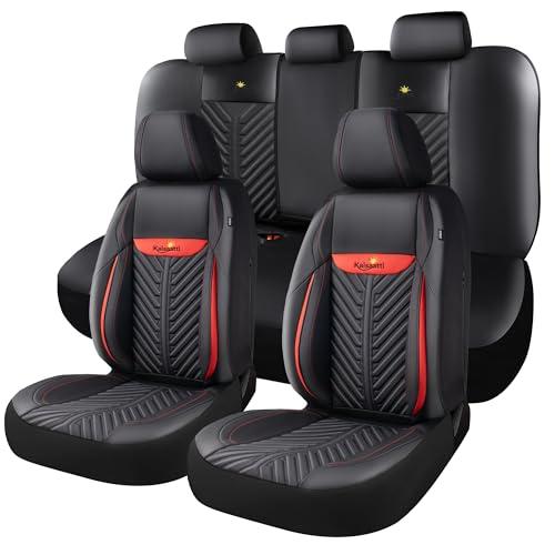Kaisaatti PU Leather Car Seat Covers Full Set – Waterproof seat Cover for Cars，3D Foam Support Automotive seat Covers ，Airbag Compatible, Universal Fit for Cars SUVs Trucks Sedans（Black/Red）