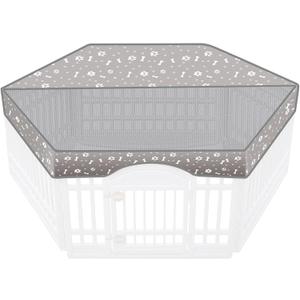 AceOrbit Dog Playpen Top Cover with Half Mesh Provide Shade Fits 36" w 24" h 6 Panels Regular Hexagonal Plastic Exercise Pet Pen, Breathable Dog Crate Puppy Play Pen Cover, Playpen Not Included(Gray)