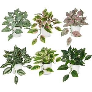 Hollyone Fake Plants 6 Pack Artificial Plants Indoor Faux Plant with White Plastic Pot Small Fake Potted Plant for Home Aesthetic Living Room Bathroom Desk Shelf Office Decor