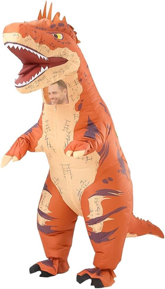 MXoSUM Blow up Dinosaur Costume Adult Inflatable Dinosaur Costume Suit Funny T- rex Costume Outfit Halloween Party Dino Suit (New Brown)