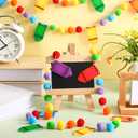 Rtteri 3 Pcs Crayon Felt Pom Pom Ball Garland Classroom Back to School Decor Handmade Felt Ball Hanging Garland for School Classroom Ambience Celebration Decor