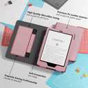 Case for Kindle Paperwhite 7"/6.8" (12th/11th Gen, 2024/2021) & Kindle Colorsoft Signature Edition 2024, Slim PU Shell Cover with Stand, Hand Strap, Auto-Wake/Sleep Feature Not for TCL, Pink