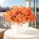 Fall Artificial Flowers for Outdoor Clearance - 12 Pcs Faux Eucalyptus Stems with Mums, UV Resistant Fake Fall Flowers, Artificial Plants for Porch, Front Door Wreaths, Centerpieces (12, Fall Orange)