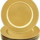 Okllen 12 Pack Plastic Gold Charger Plates, 13" Round Beaded Decorative Dinner Chargers for Wedding, Catering Event, Tabletop Decor