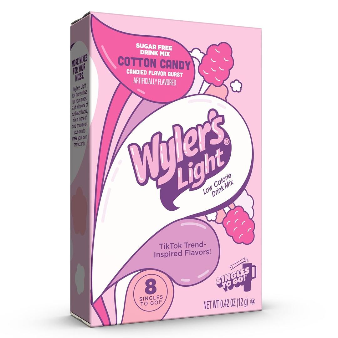 Wyler's Light Singles To Go Powder Packets, Water Drink Mix, Watertok Cotton Candy, 8 Count (5.04 Ounce (Pack of 1))