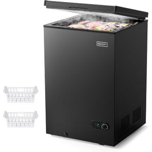 EUHOMY 3.5 Cu.Ft Chest Freezer with Removable Basket, Small Deep Freezer Adjustable 7 Thermostat, Quiet Mini Freezer Free-Standing Top Door, Energy Saving for Apartment/Garage/Basement/Dorm/Home,Black