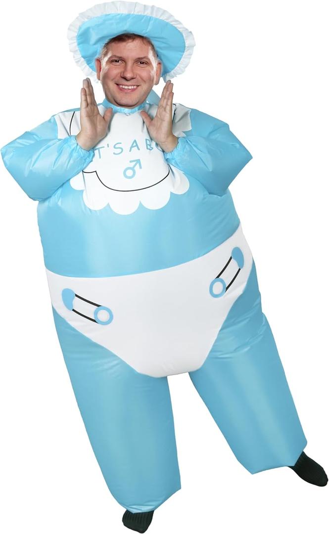 Inflatable Baby Costume for Adults Funny Halloween Blow up Costume for Baby Shower Gender Reveal Party (Blue)