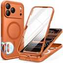 BERFY for iPhone 17 Pro Max Case, Compatible with MagSafe, Built-in 9H Tempered Glass Screen Protector and Camera Protection, Full Body Shockproof Translucent Matte Phone Case 6.9", Cosmic Orange