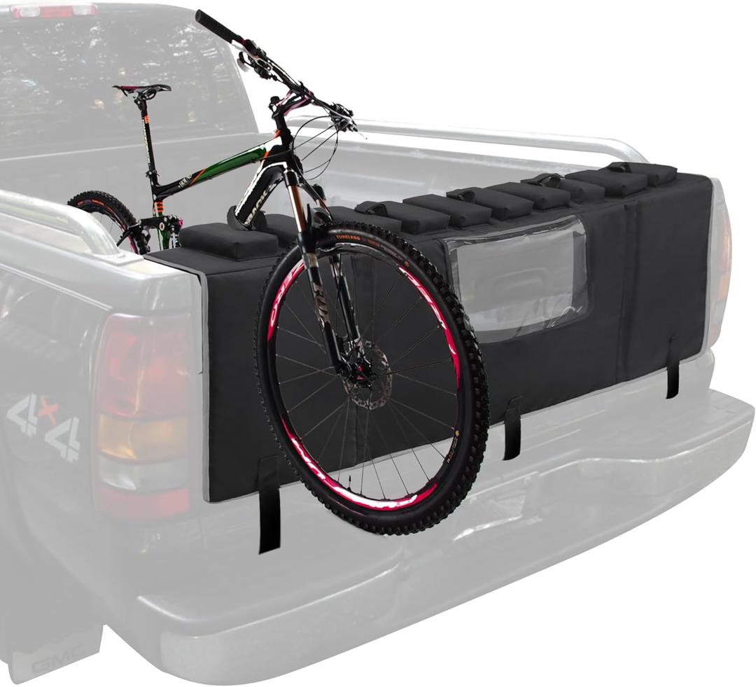 MDSTOP Tailgate Pad for Mountain Bike, Truck Tailgate Bike Pad with Reflective Strips,Tool Pockets, Backup Camera Opening, MTB Tailgate Pad Carries Up to 5 Bikes, E-Bikes, BMX&Road Bikes (Black, L)