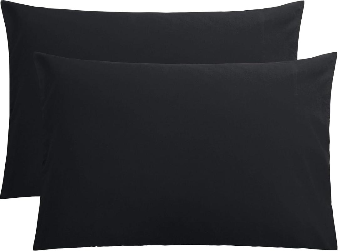 FLXXIE Pillow Cases Queen, Soft Microfiber Pillow Covers with Envelope Closure, Wrinkle Resistant Pillowcases, 2 Piece Set, 20x30, Black
