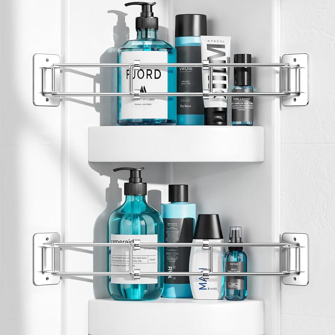 songsoso 2 Pack RV Shower Corner Storage Bar, Camper Shower Caddy, 713 Inches Adjustable Bathroom Organizer, Stainless RV Wall Accessories