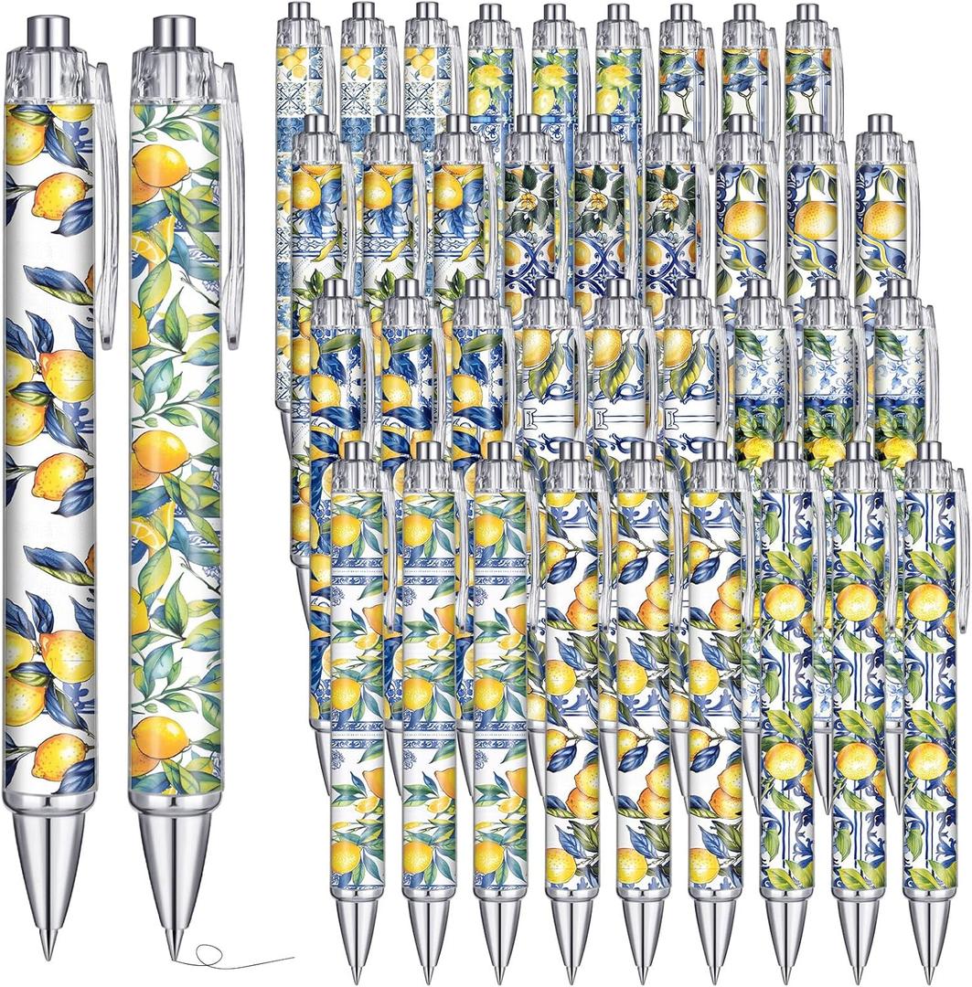 Sayglossy 36 Pcs Italian Lemon Gifts Bulk Ballpoint Pens in Black Ink Amalfi Coast Souvenir Retractable Pens Italian Gifts for Women Girls Students Graduation Birthday Lemon Party Favors