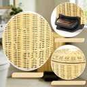 Handwoven Round Small Trash Can (Lvory, 2gallon/8L) | with Soft Close Lid, Stainless Steel Pedal, Removable Inner Bucket for Bathroom, Bedroom, Kitchen, Office