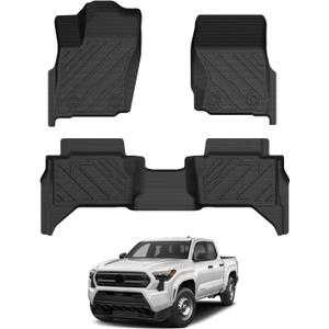 Floor Mats for Toyota Tacoma 2024 2025 2026 Double Cab (Not fit Hybrid) All Weather Floor Mat for Tacoma Accessories Heavy Duty TPE Floor Liners (Automatic Transmission)