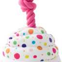 LE SURE Dog Birthday Cake Toy - Cute Squeaky Dog Toy for Gentle Chewers with Interactive Tug Rope, Plush Interactive Toy for Adult Dogs Birthday Party, Standard, Pink