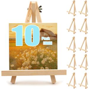 10PCS 9 Inch Wood Easels, Tripod, Painting Party Easel, Kids Student Tabletop Easels for Painting, Easel Stand for Painting Canvases, Portable Canvas Photo Picture Sign Holder.