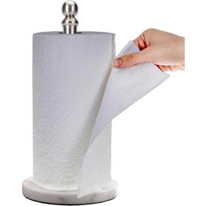 Exilon Paper Towel Holder Countertop with Heavy Marble Base, Standing Paper Towel Roll Holder for Kitchen Bathroom, with Weighted Base for One-Handed Operation (Brushed Nickel)