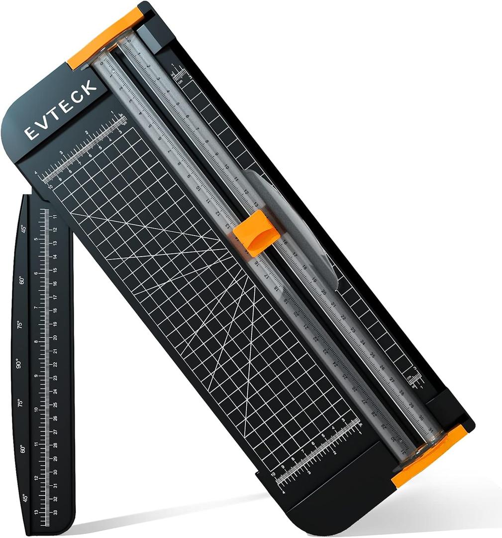 Evteck Paper Cutter 12 Inch Paper Trimmer Slider Crafting Scrapbooking Supplies for A4 Vinyl Photo Cardstock with Security Blade and Foldable Ruler (Black)
