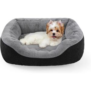 INVENHO Small Dog Bed Orthopedic Warming Soft Calming Sleeping Durable with Anti-Slip Bottom (S PLUS (25"x21"x8"), Black)