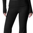 QINSEN Womens 2 Piece Lounge Sets Mock Neck Long Sleeve Tops with Side Ruched Fold Over Flare Pants Comfy Tracksuits (Medium, Black)