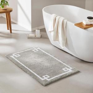 Madison Park Evan 100% Cotton Bathroom Rug Non Slip Backing-Luxrurious Tufted Plush Bath Mat Absorbent, Quick Dry, Spa Design Shower Room Dcor, 24x72, Grey
