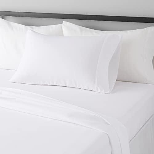 Amazon Basics Lightweight Super Soft Easy Care Dorm-Friendly, Microfiber 3 Piece Bed Sheet Set with 14-Inch Deep Pockets, Twin XL, Bright White, Solid