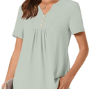 Anydeer Womens Short Sleeve Summer Tunic Tops Dressy Chiffon Blouse Henley Shirts 2025 Casual Pullover Size M