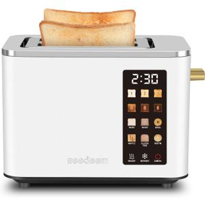 SEEDEEM Toaster 2 Slice, Touch Control Screen, Smart Stainless Toaster, 6 Shade Setting, 6 Bread Selection, Countdown, Removable Crumb Tray, 900W, Pearl White
