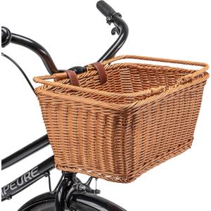 Bike Basket - Durable Front Bicycle Bike Baskets - Handmade Woven Wicker Bike Basket with Adjustable Leather Straps (New Brown)