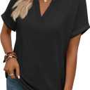 WIHOLL Womens Blouses Spring Tops Short Sleeve Shirts Dressy Casual Summer Vacation Fashion Clothing 2026 (Black, L)