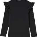 Niyage Girls Cotton Long Sleeve T-Shirt Toddler Comfort Soft Thick Basic Crewneck Tee Tops with Ruffles Trim (6 Years, Pumpkin Hat Black)