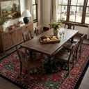RELEANY Washable Area Rug, Large 9'x12', Red/Black | Non-Slip, Water Repellent, Pet Friendly, Easy to Clean, Vintage Floral Boho Decor for Living Room Bedroom Dining Room