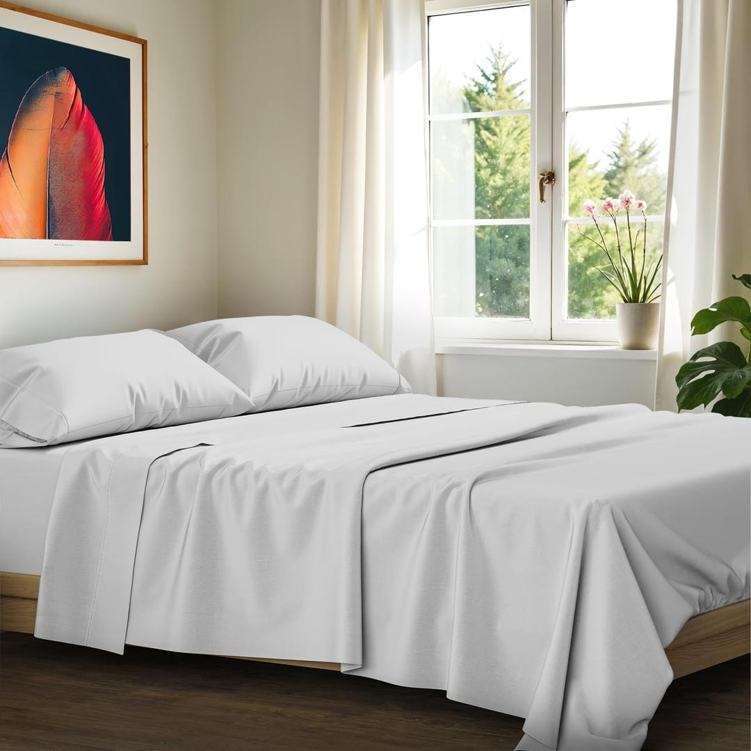 100% Egyptian Cotton Queen Size Sheets Set - Luxury 1200 Series Signature Collection Egyptian Cotton Sheet (4 PC, Light Grey), Soft Cooling, Sateen Weave, 17" Deep Pocket Hotel Bed Set