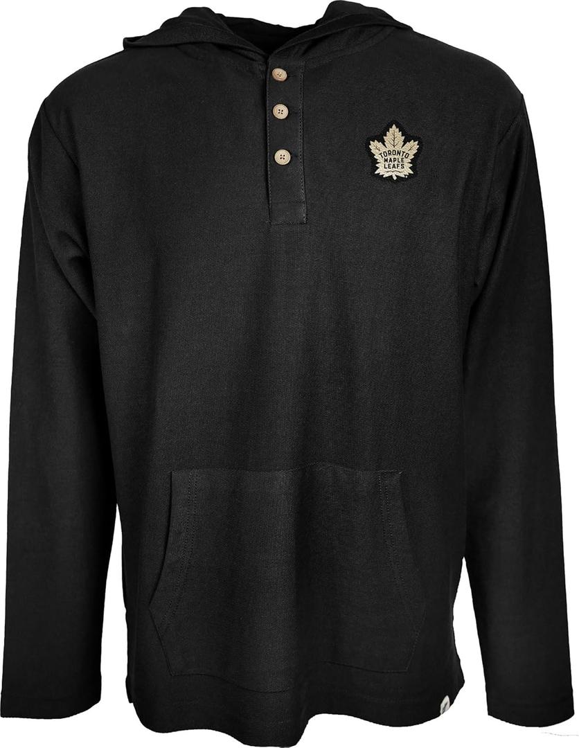 Blue 84 NHL unisex-adult Nhl Officially Licensed Henley Hoodie Leather Patch (Black, X-Large)