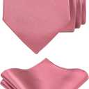 TIE G Solid Satin Woven dyed Color Formal Black Necktie and Pocket Square Sets in Gift Box (Old Rose)