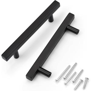 KNOBWELL 12 Pack 4 inch Matte Black Cabinet Door Handles Black Drawer Pulls, Square Kitchen Bathroom Furniture Hardware Hole Center 4 inch, Length 6-3/10 inch