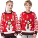 JOYIN Ugly Christmas Sweater Women Men Couples, LED Light Up Ugly Christmas Sweater Kids 2025 SnowmanRed