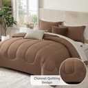 Monbix Queen Comforter Set - 7 Pieces Brown Bed in a Bag Queen Track Stitching Bedding Sets, All Seasons Comforter Bed Set with Sheets,Pillowcases & Shams